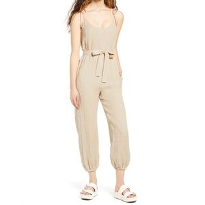 WAYF Spector Tie Strap Cotton & Linen Jumpsuit